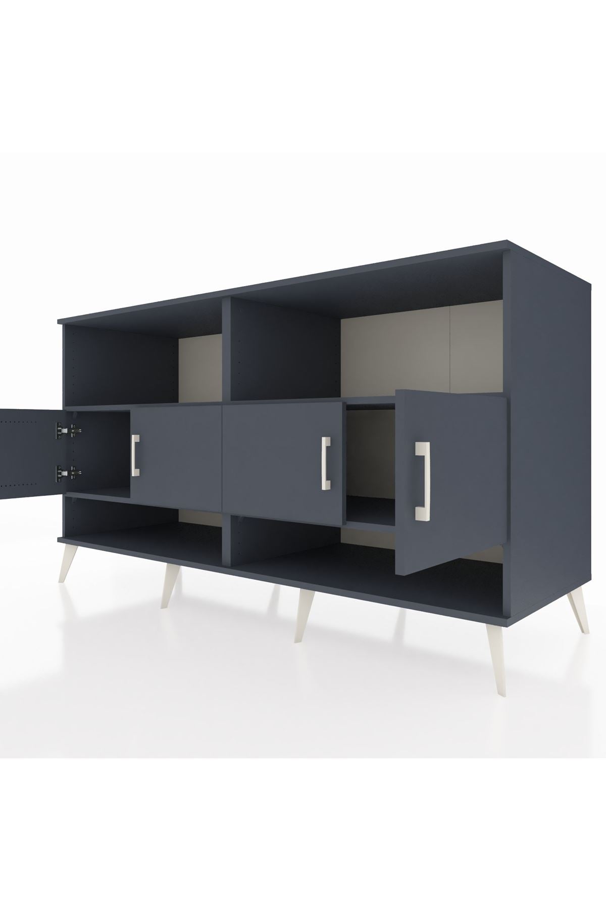 Kronos Konsol 4 Raflı 4 Kapaklı 176x59x99 Antrasit-Antrasit/Aytaşı