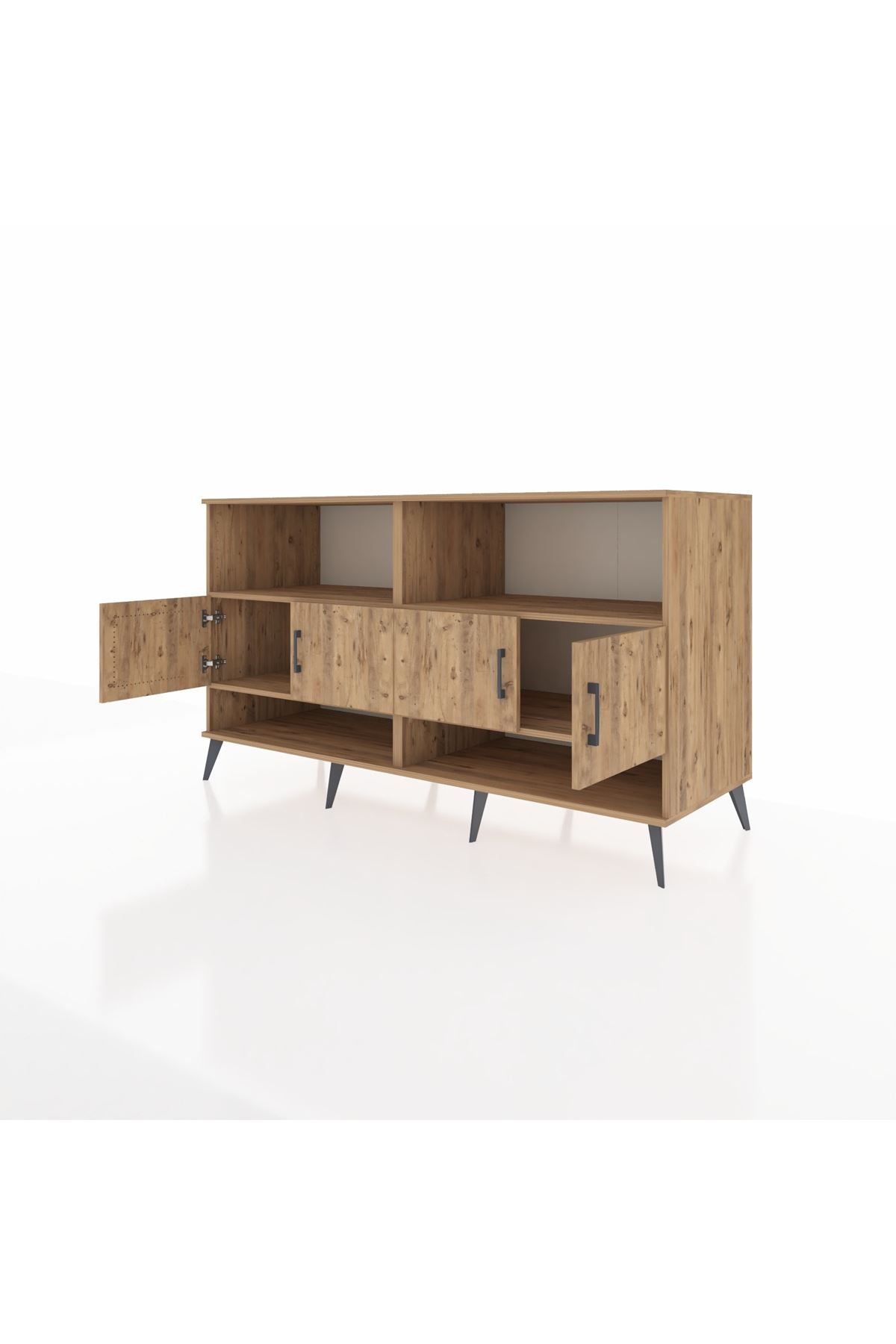 Kronos Konsol 4 Raflı 4 Kapaklı 176x59x99 Çam-Çam/Antrasit