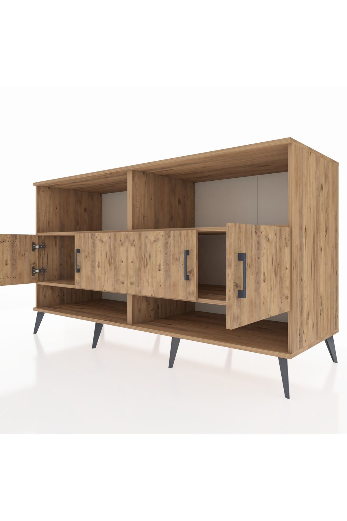 Kronos Konsol 4 Raflı 4 Kapaklı 176x59x99 Çam-Çam