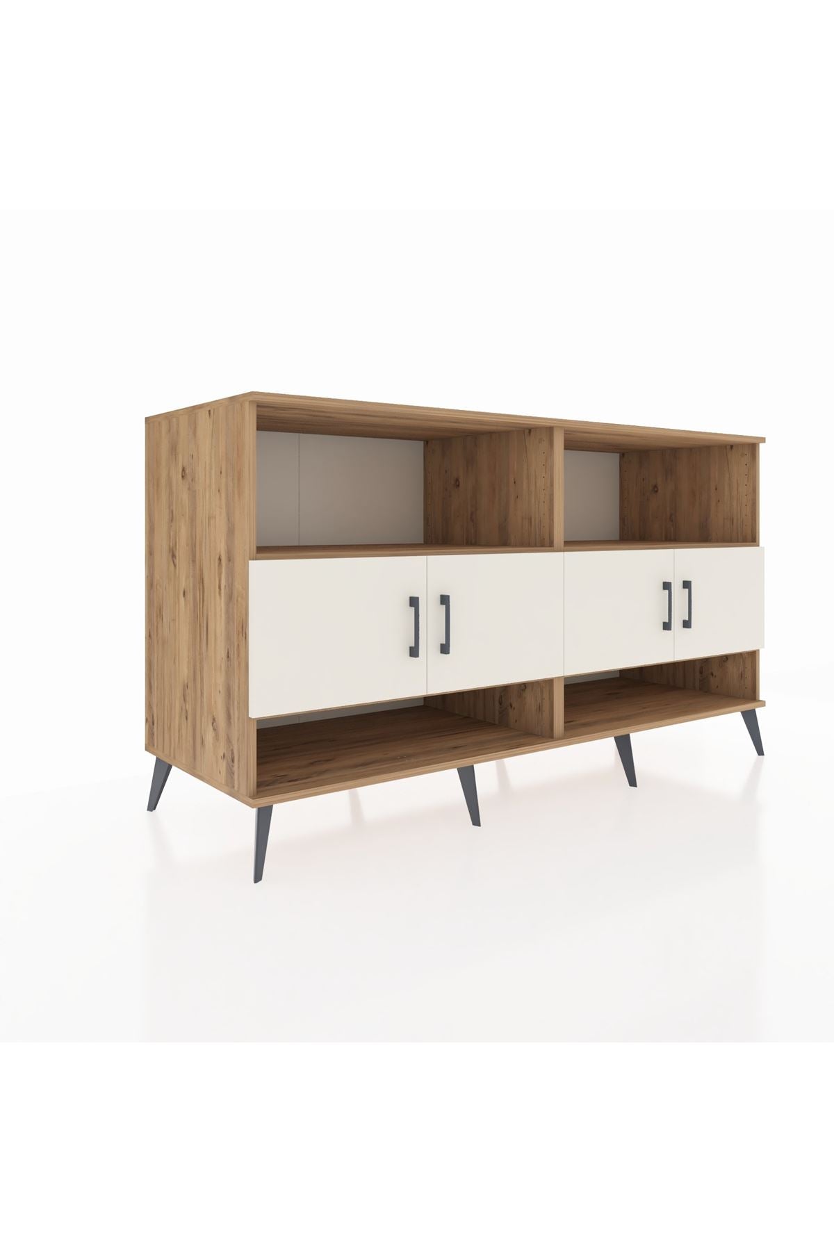 Kronos Konsol 4 Raflı 4 Kapaklı 176x59x99 Çam-Aytaşı/Antrasit