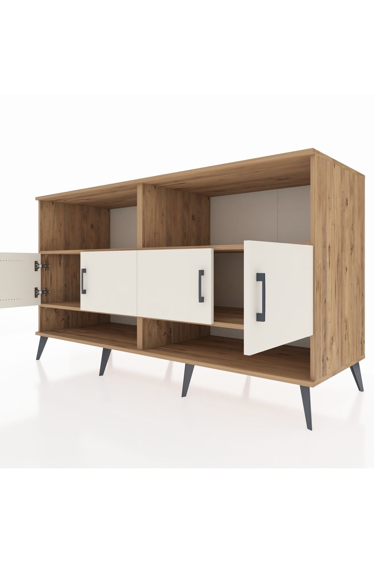 Kronos Konsol 4 Raflı 4 Kapaklı 176x59x99 Çam-Aytaşı/Antrasit