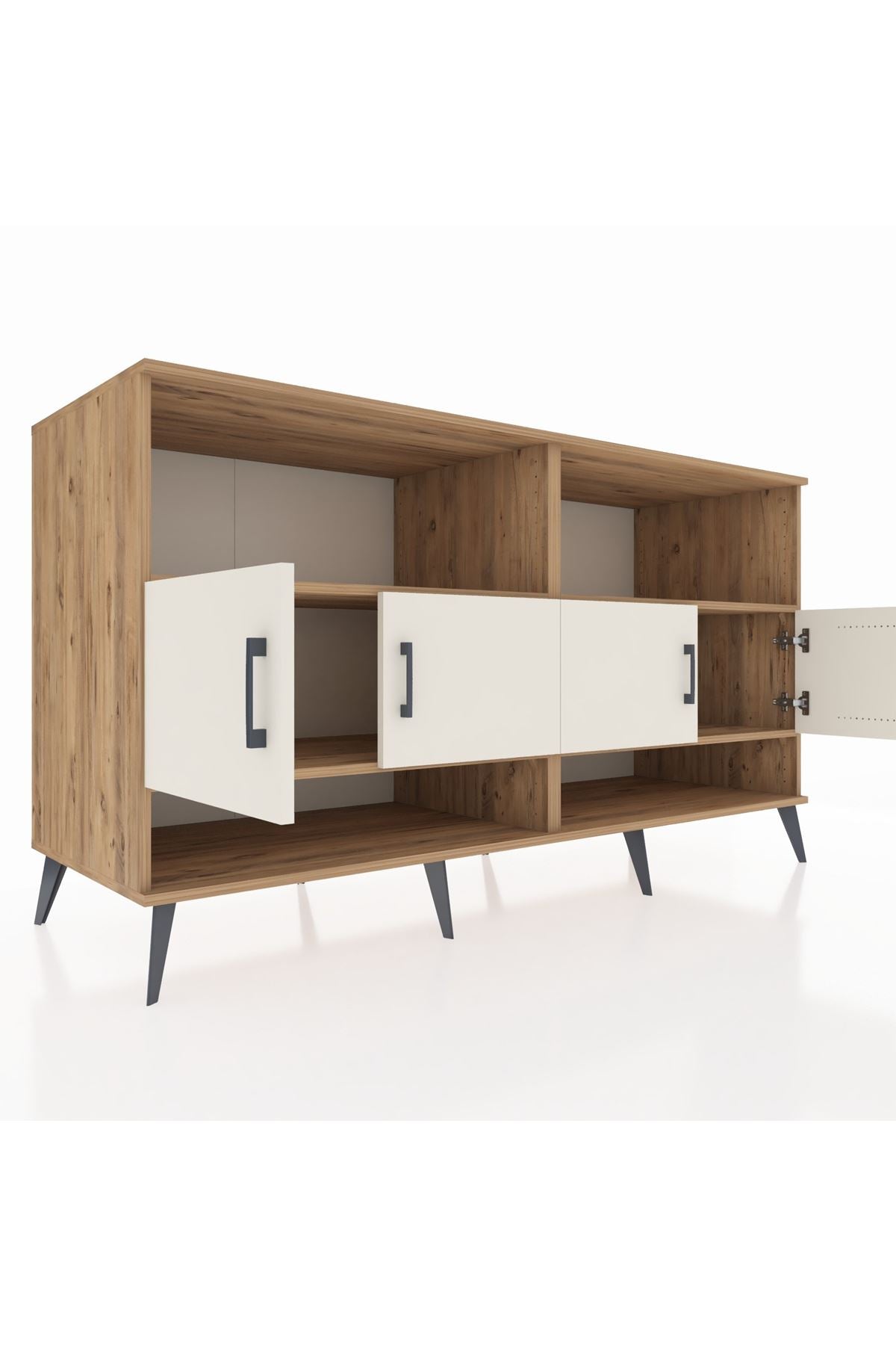 Kronos Konsol 4 Raflı 4 Kapaklı 176x59x99 Çam-Aytaşı/Çam