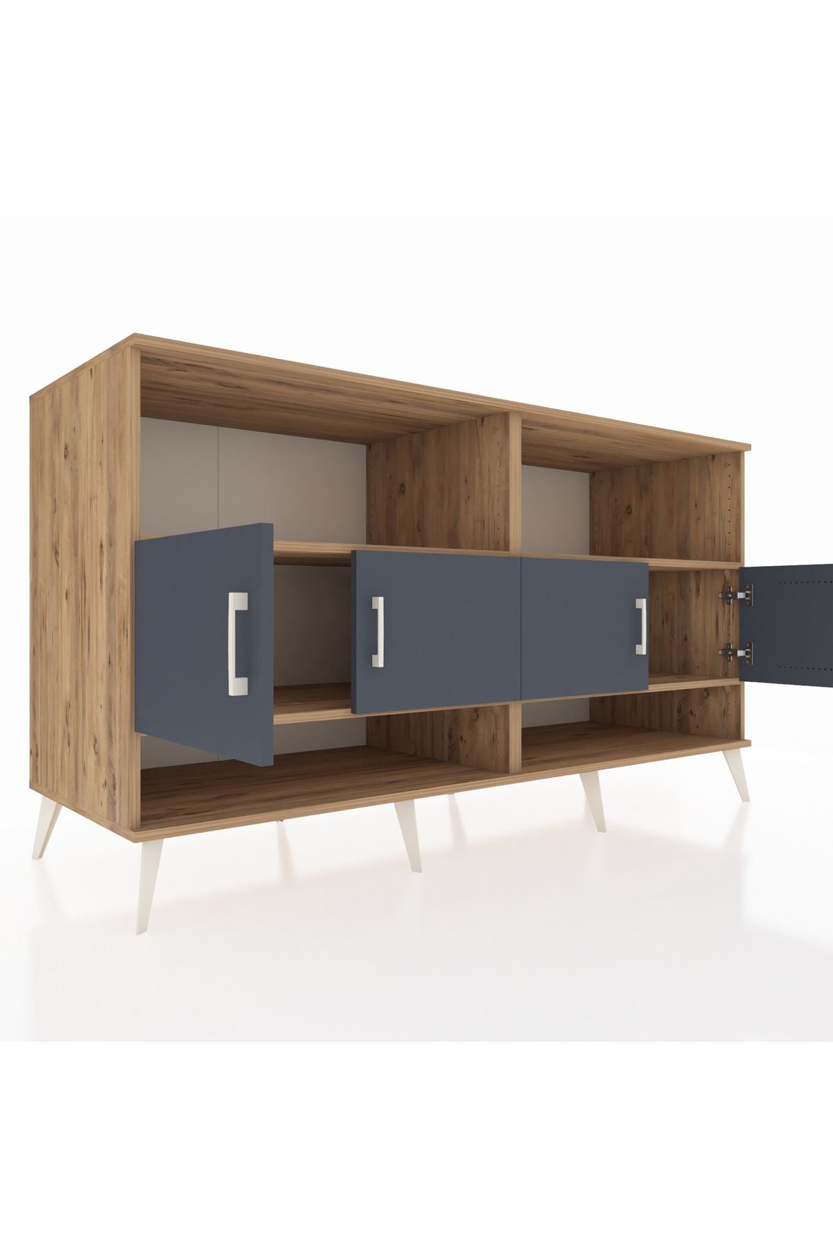 Kronos Konsol 4 Raflı 4 Kapaklı 176x59x99 Çam-Antrasit/Aytaşı