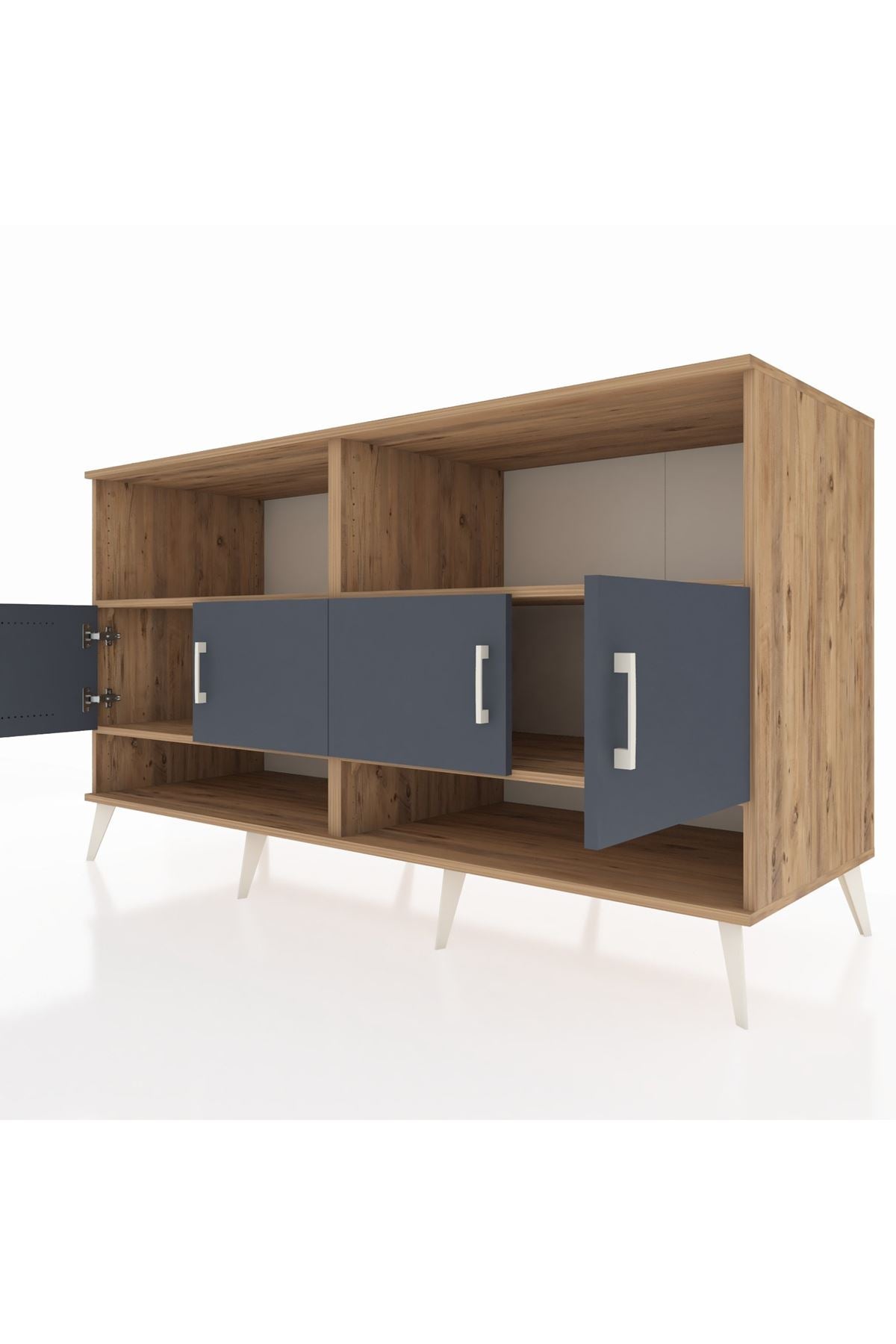 Kronos Konsol 4 Raflı 4 Kapaklı 176x59x99 Çam-Antrasit