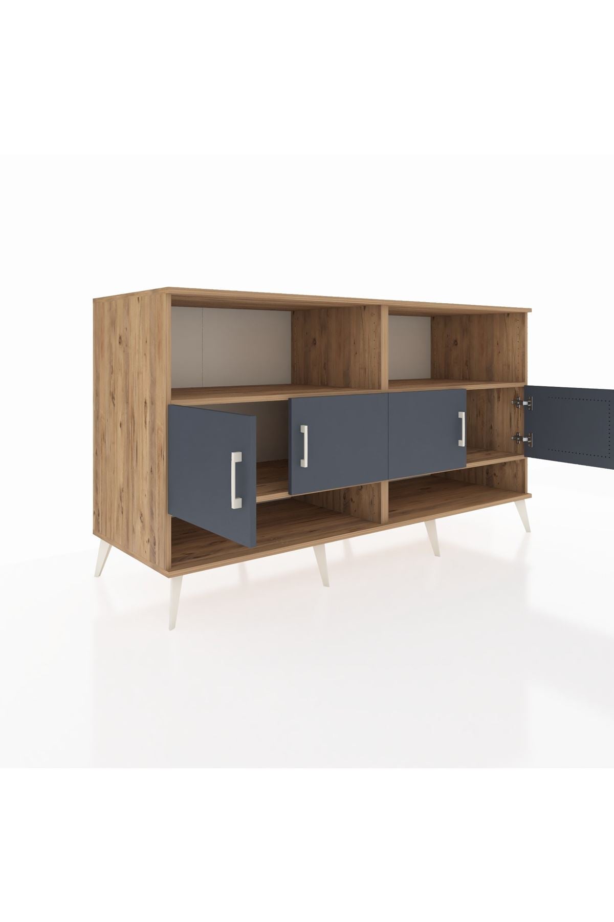 Kronos Konsol 4 Raflı 4 Kapaklı 176x59x99 Çam-Antrasit