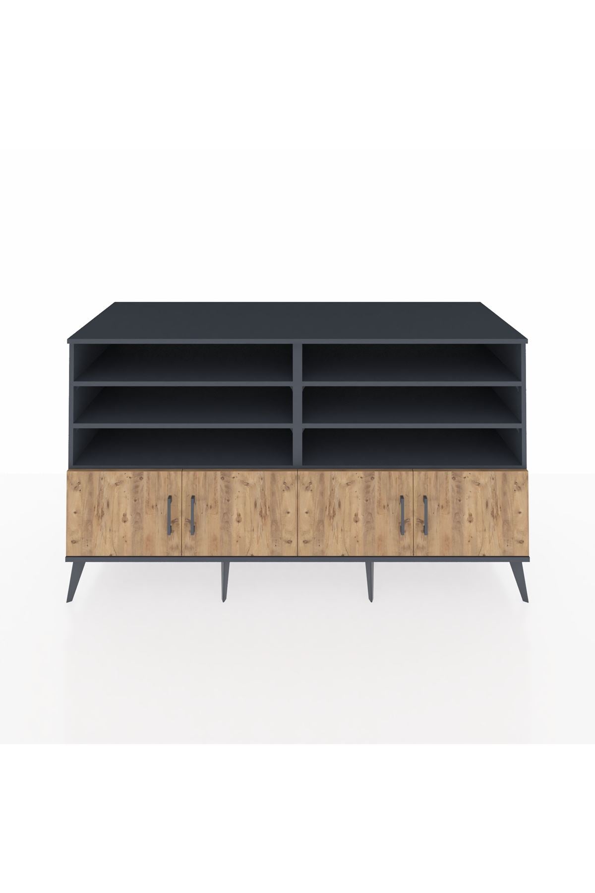 Kronos Konsol 6 Raflı 4 Kapaklı 176x59x99 Antrasit-Çam/Aytaşı