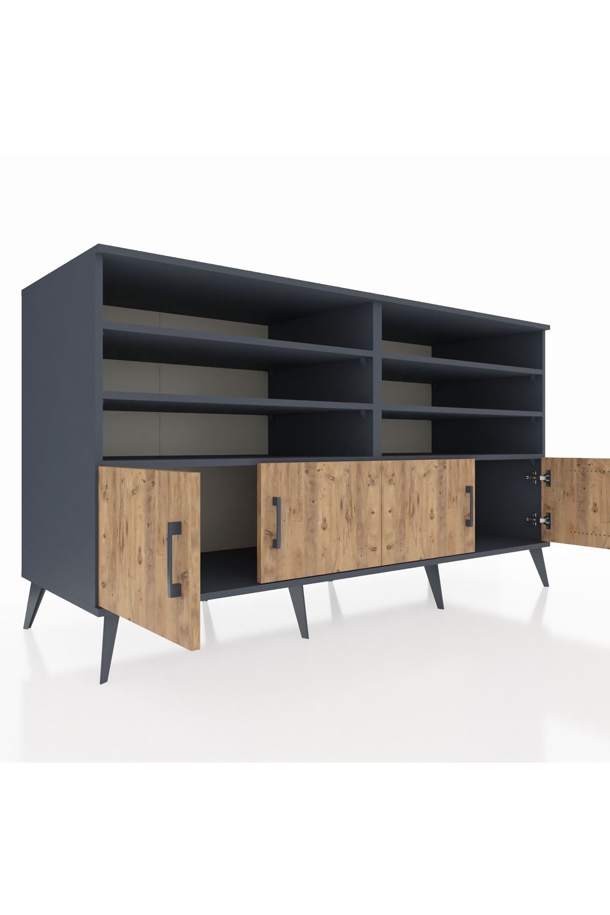 Kronos Konsol 6 Raflı 4 Kapaklı 176x59x99 Antrasit-Çam/Aytaşı