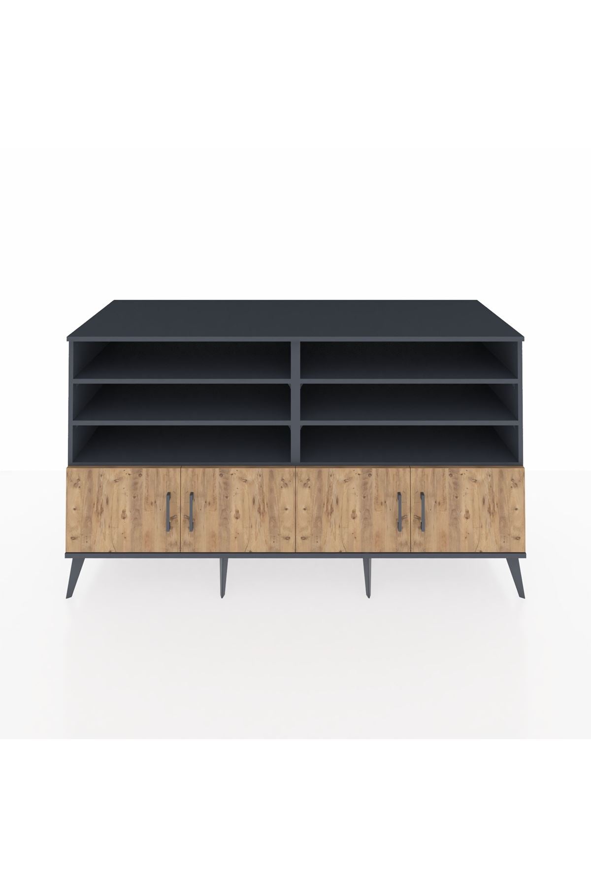 Kronos Konsol 6 Raflı 4 Kapaklı 176x59x99 Antrasit-Çam/Antrasit