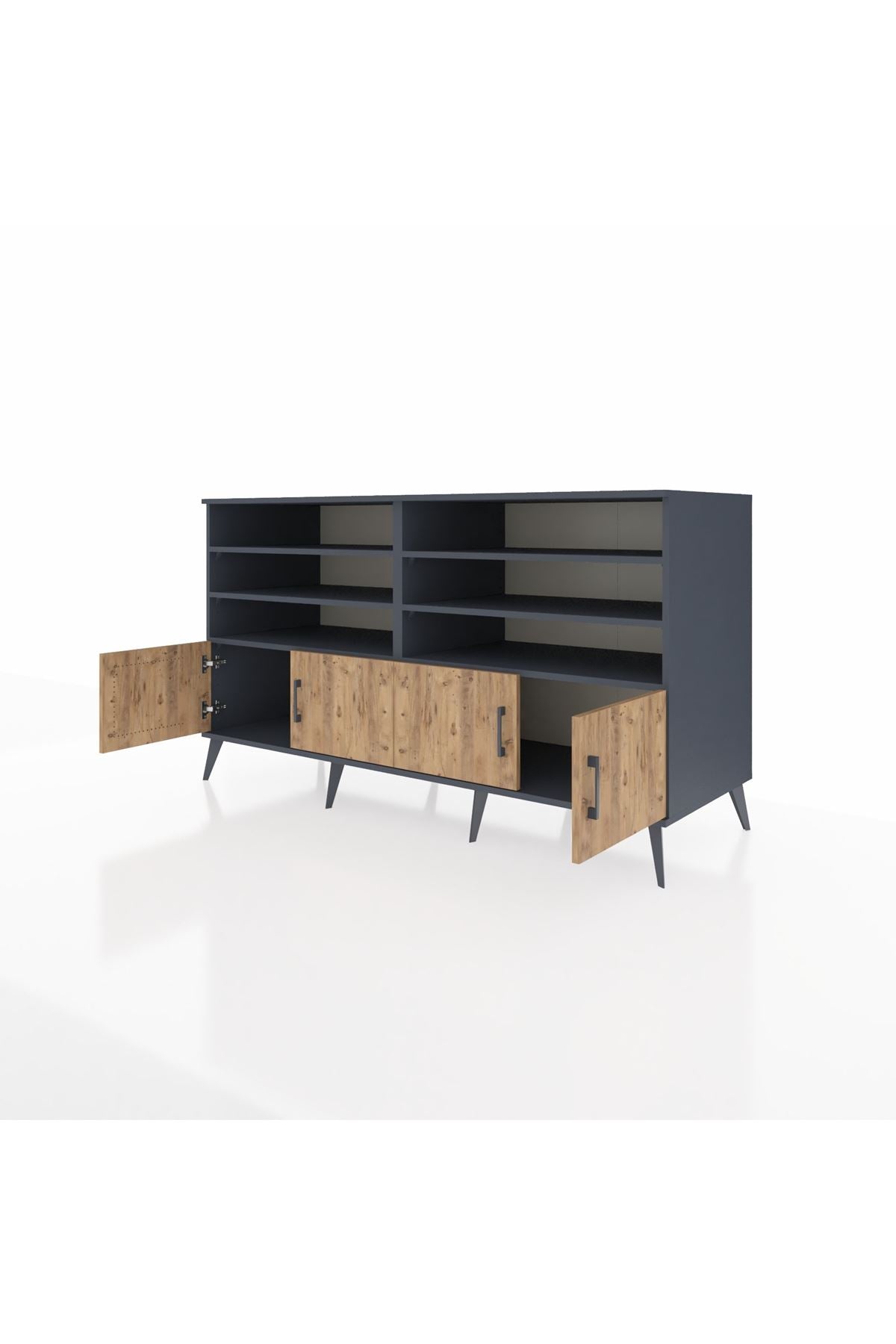 Kronos Konsol 6 Raflı 4 Kapaklı 176x59x99 Antrasit-Çam/Antrasit