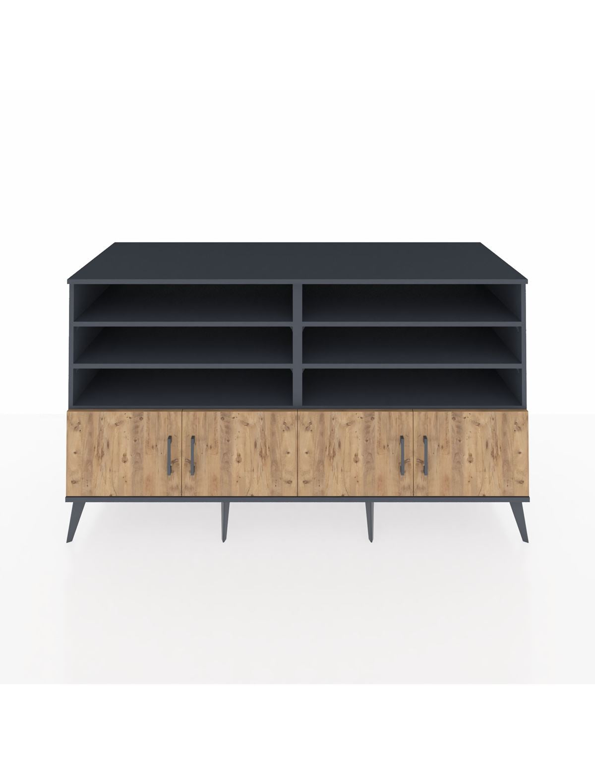 Kronos Konsol 6 Raflı 4 Kapaklı 176x59x99 Antrasit-Çam