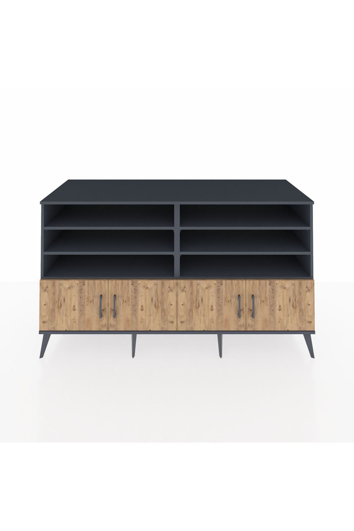 Kronos Konsol 6 Raflı 4 Kapaklı 176x59x99 Antrasit-Çam