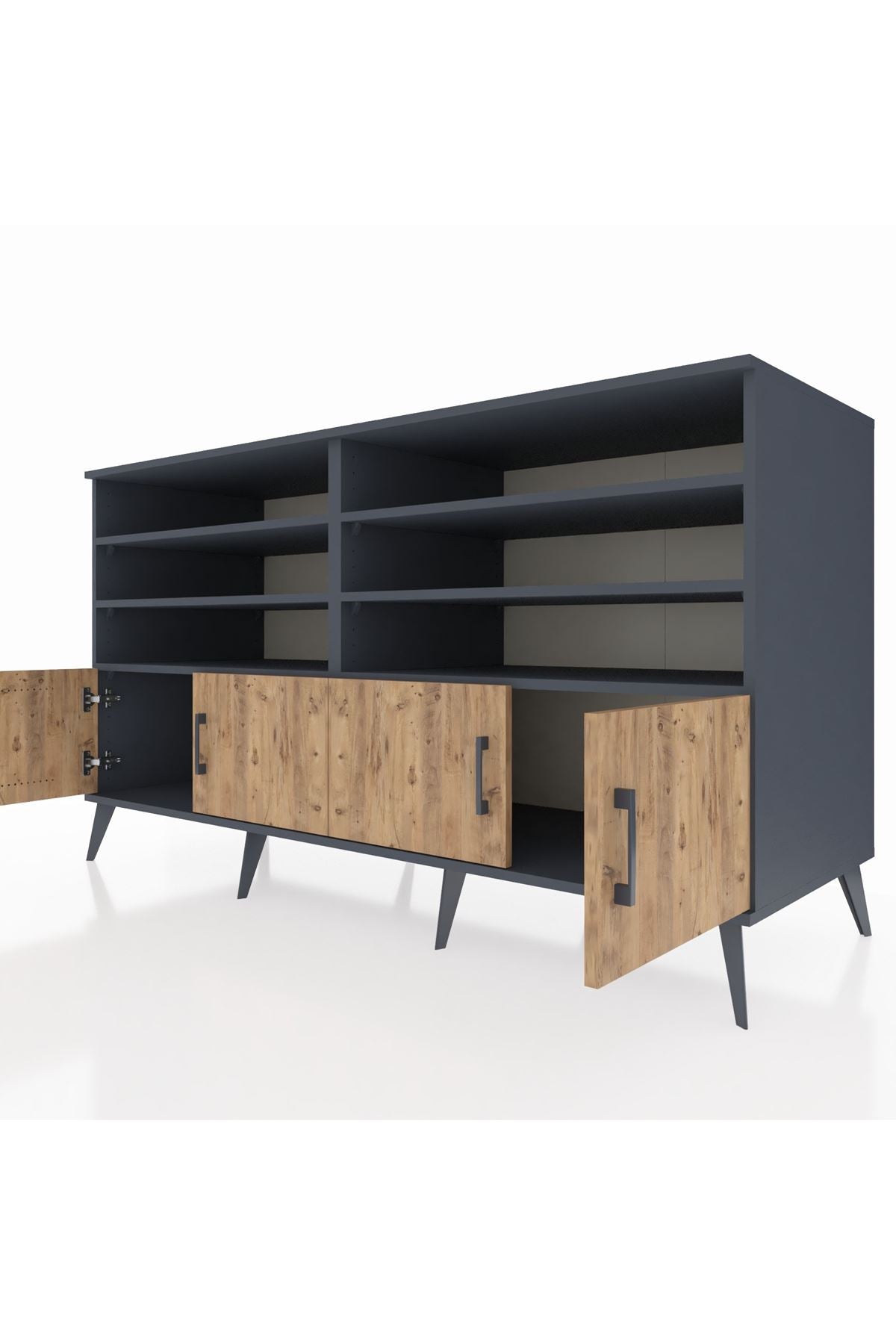 Kronos Konsol 6 Raflı 4 Kapaklı 176x59x99 Antrasit-Çam