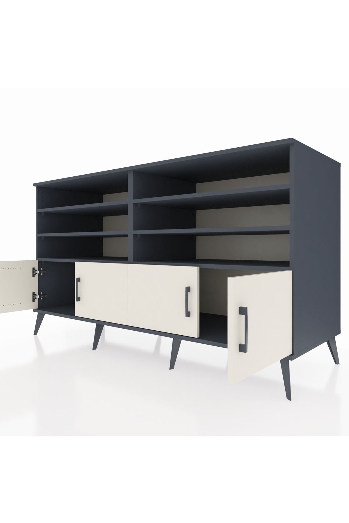 Kronos Konsol 6 Raflı 4 Kapaklı 176x59x99 Antrasit-Aytaşı