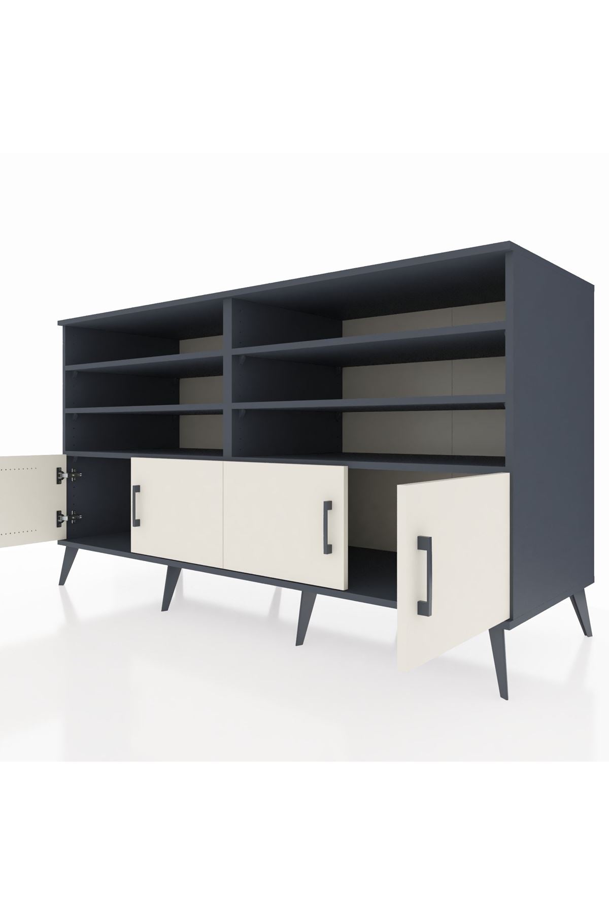 Kronos Konsol 6 Raflı 4 Kapaklı 176x59x99 Antrasit-Aytaşı/Çam