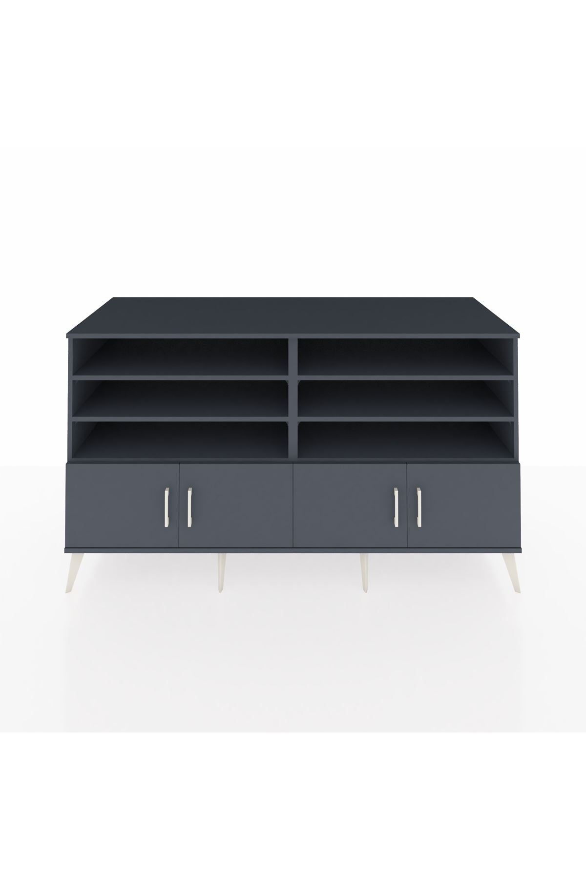 Kronos Konsol 6 Raflı 4 Kapaklı 176x59x99 Antrasit-Antrasit/Çam