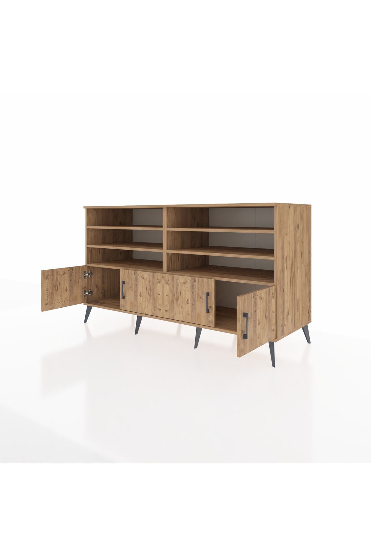 Kronos Konsol 6 Raflı 4 Kapaklı 176x59x99 Çam-Çam/Antrasit