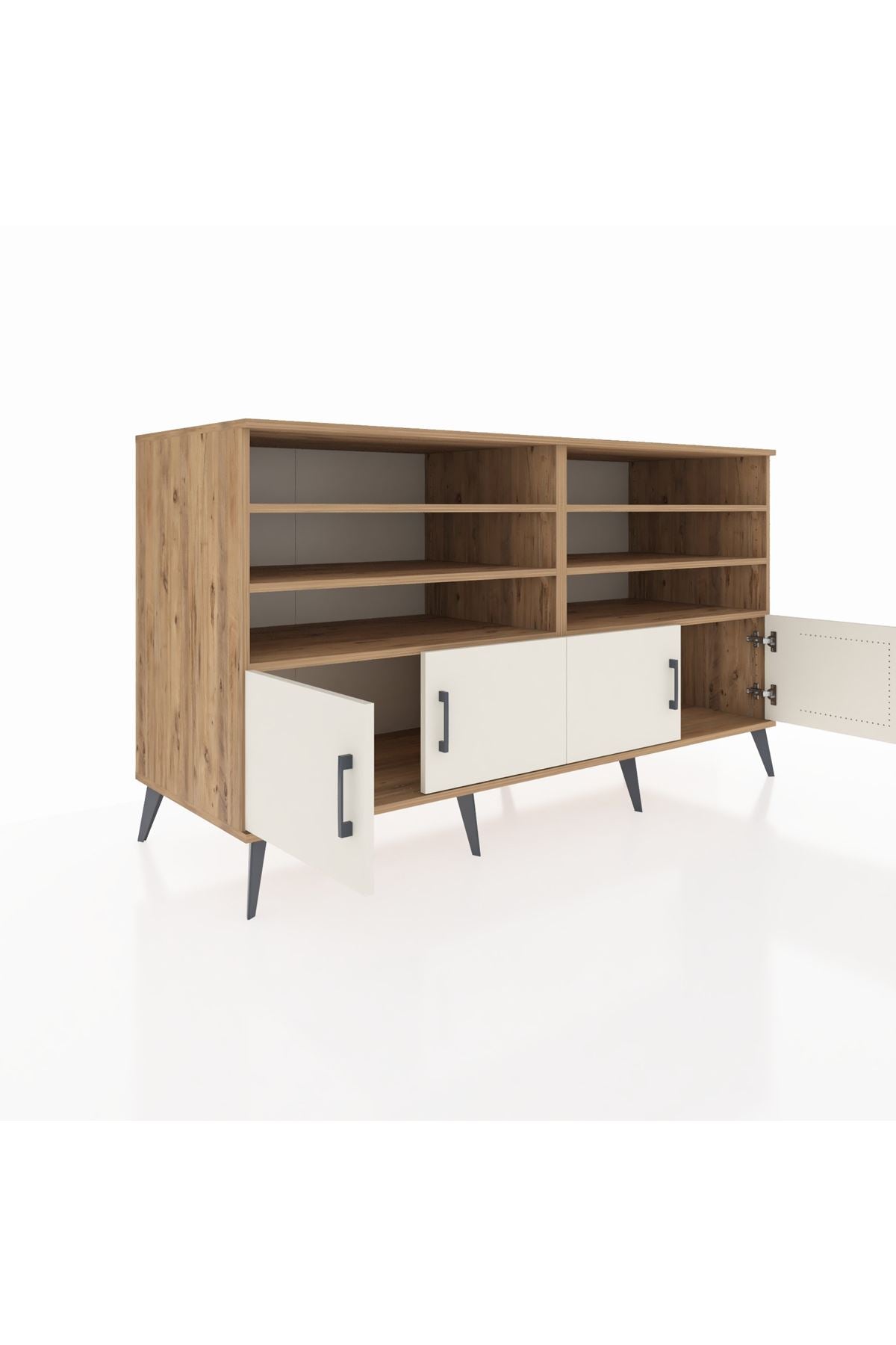 Kronos Konsol 6 Raflı 4 Kapaklı 176x59x99 Çam-Aytaşı/Antrasit