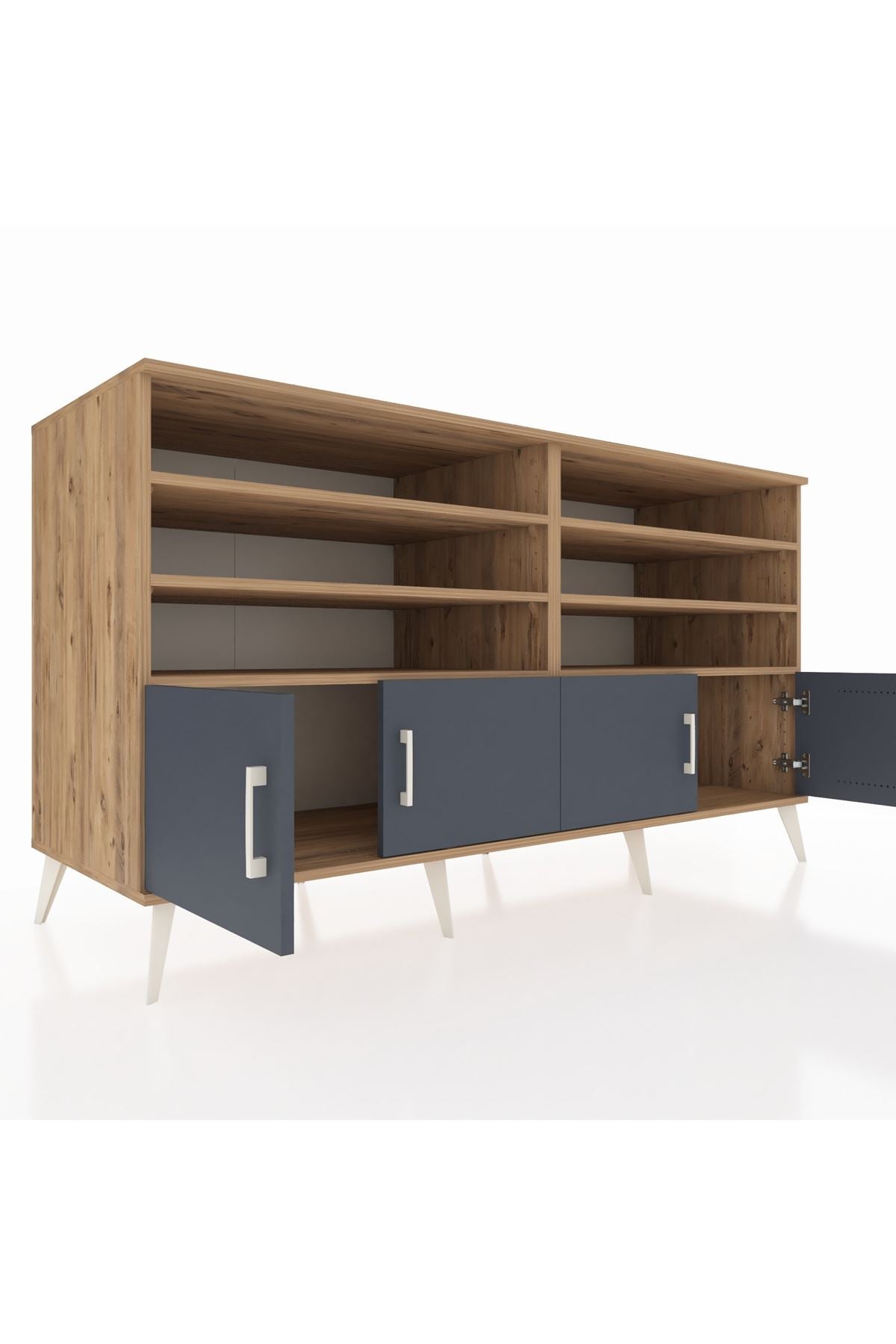 Kronos Konsol 6 Raflı 4 Kapaklı 176x59x99 Çam-Antrasit/Aytaşı