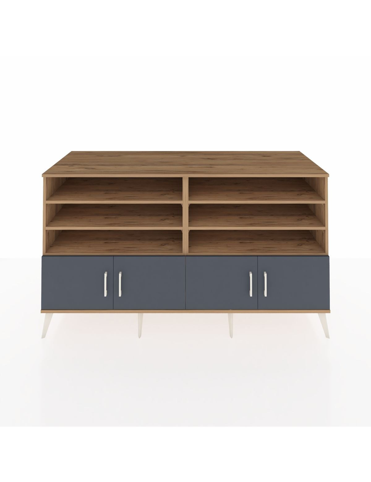 Kronos Konsol 6 Raflı 4 Kapaklı 176x59x99 Çam-Antrasit