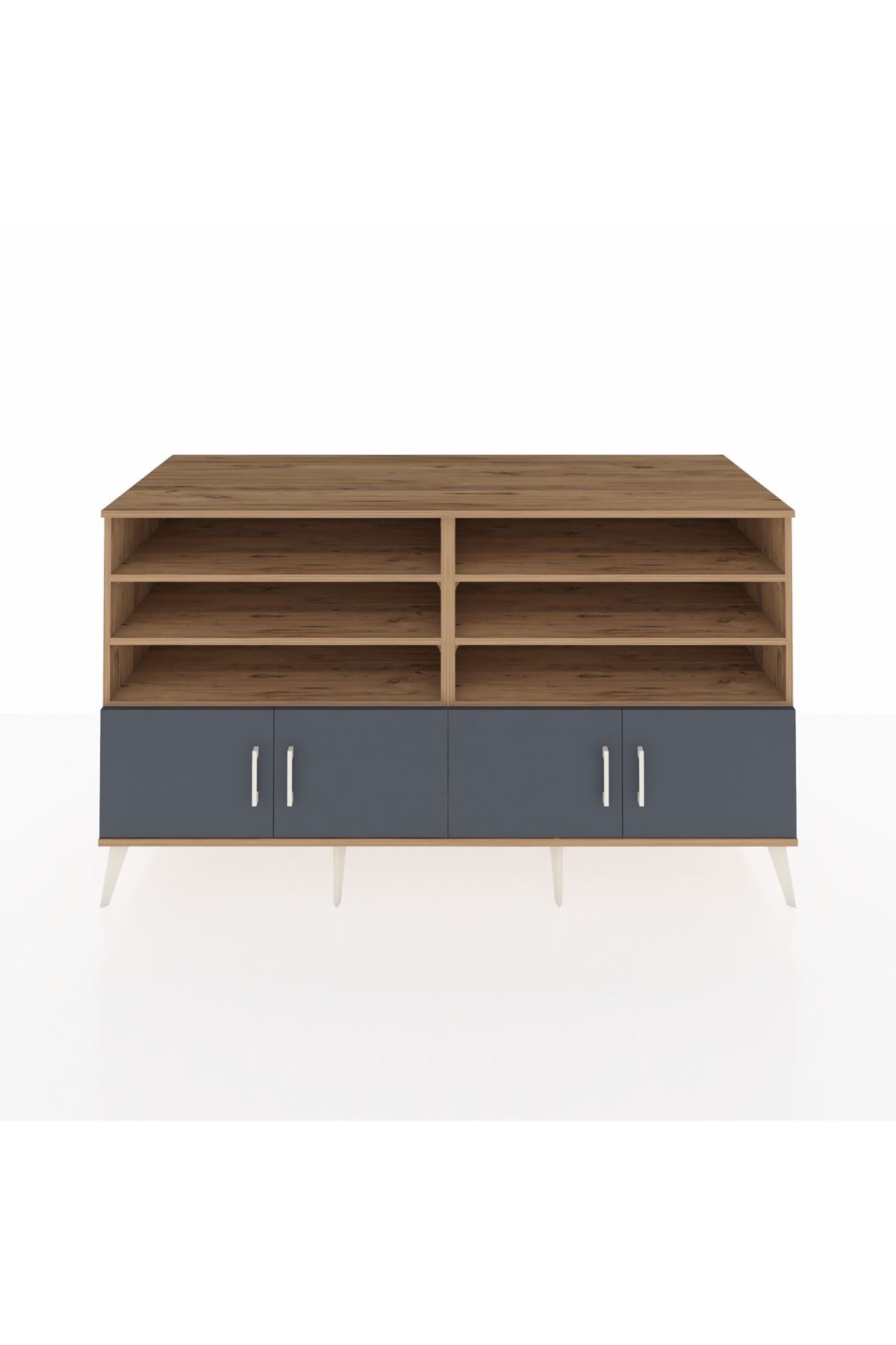 Kronos Konsol 6 Raflı 4 Kapaklı 176x59x99 Çam-Antrasit