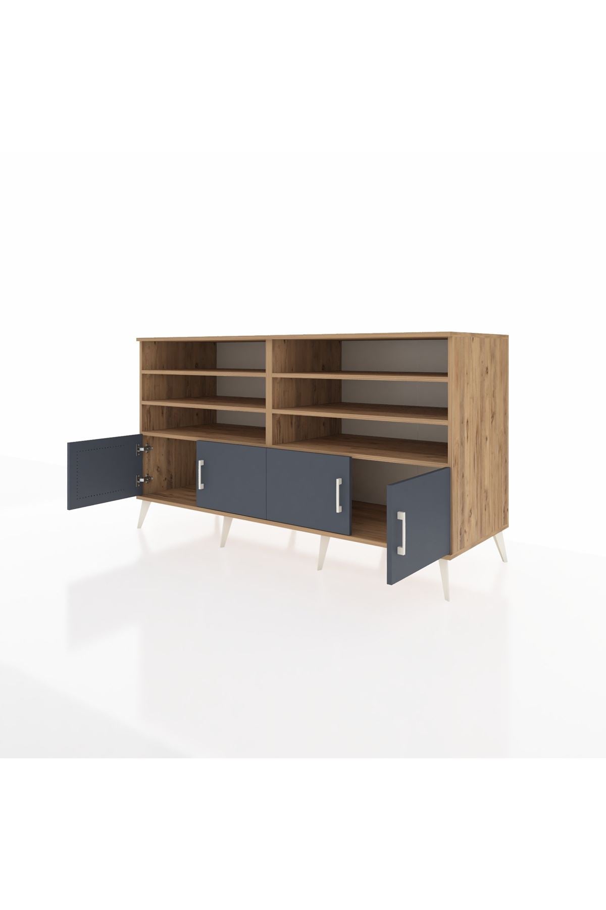 Kronos Konsol 6 Raflı 4 Kapaklı 176x59x99 Çam-Antrasit