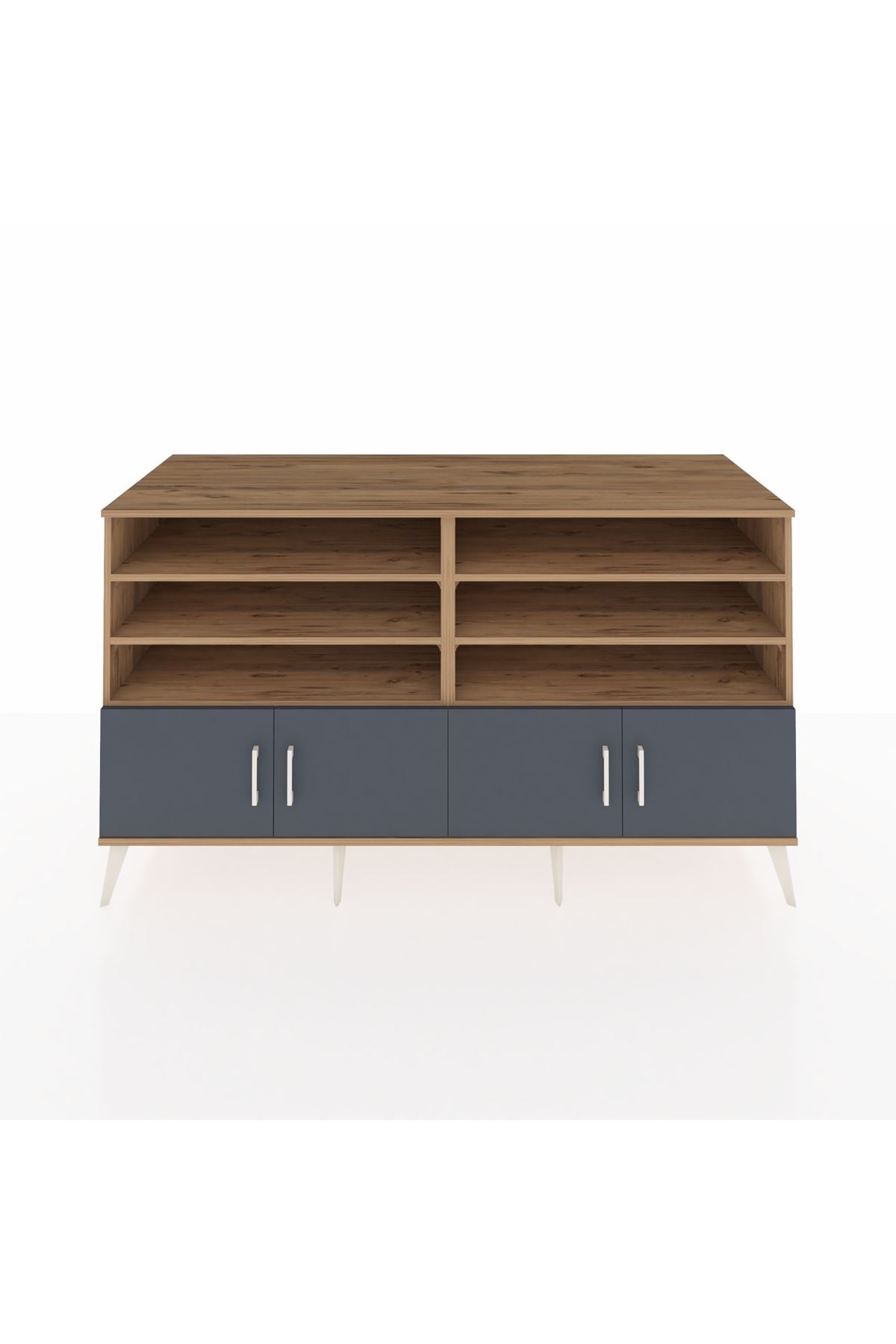 Kronos Konsol 6 Raflı 4 Kapaklı 176x59x99 Çam-Antrasit/Çam