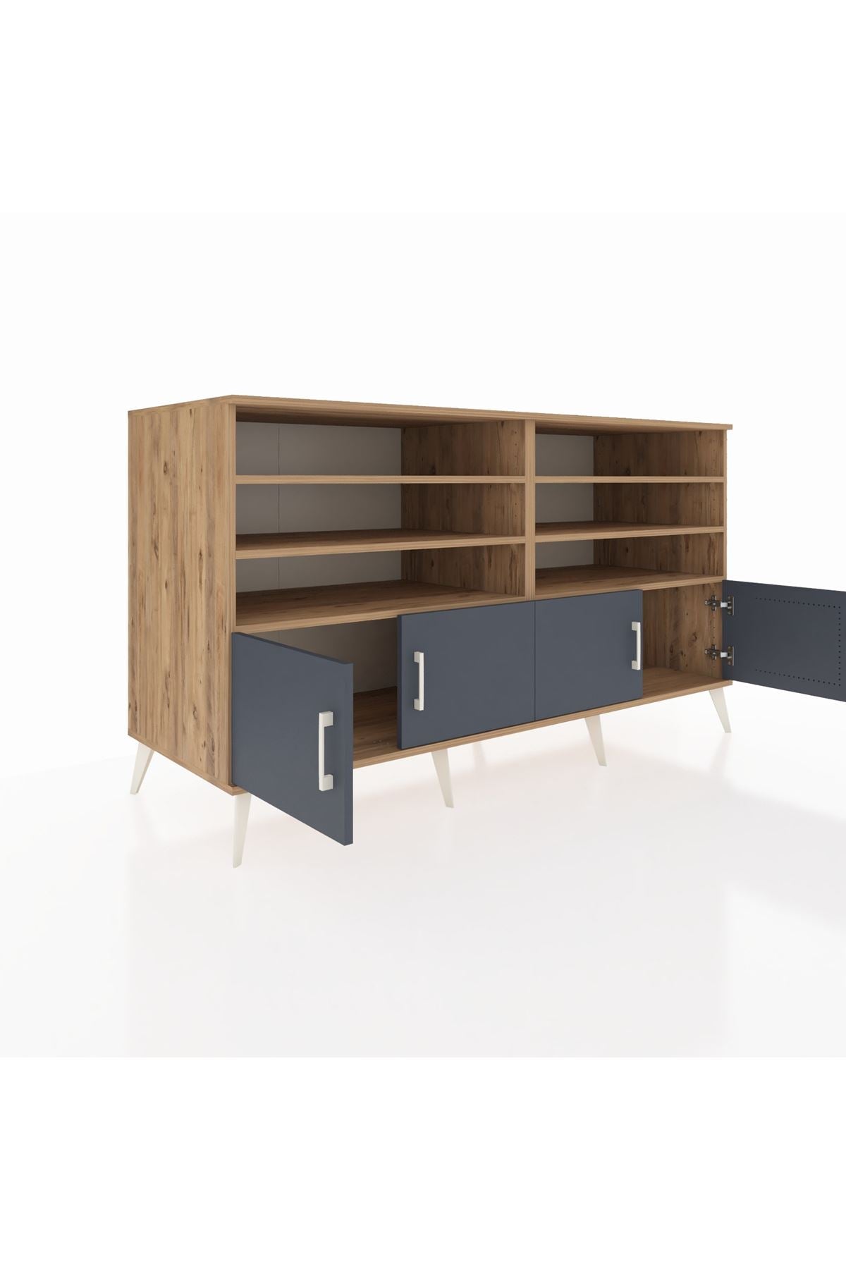 Kronos Konsol 6 Raflı 4 Kapaklı 176x59x99 Çam-Antrasit/Çam