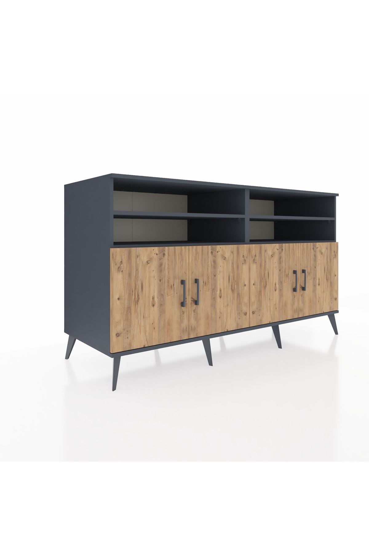 Kronos Konsol 6 Raflı 4 Kapaklı 176x59x99 Antrasit-Çam/Aytaşı