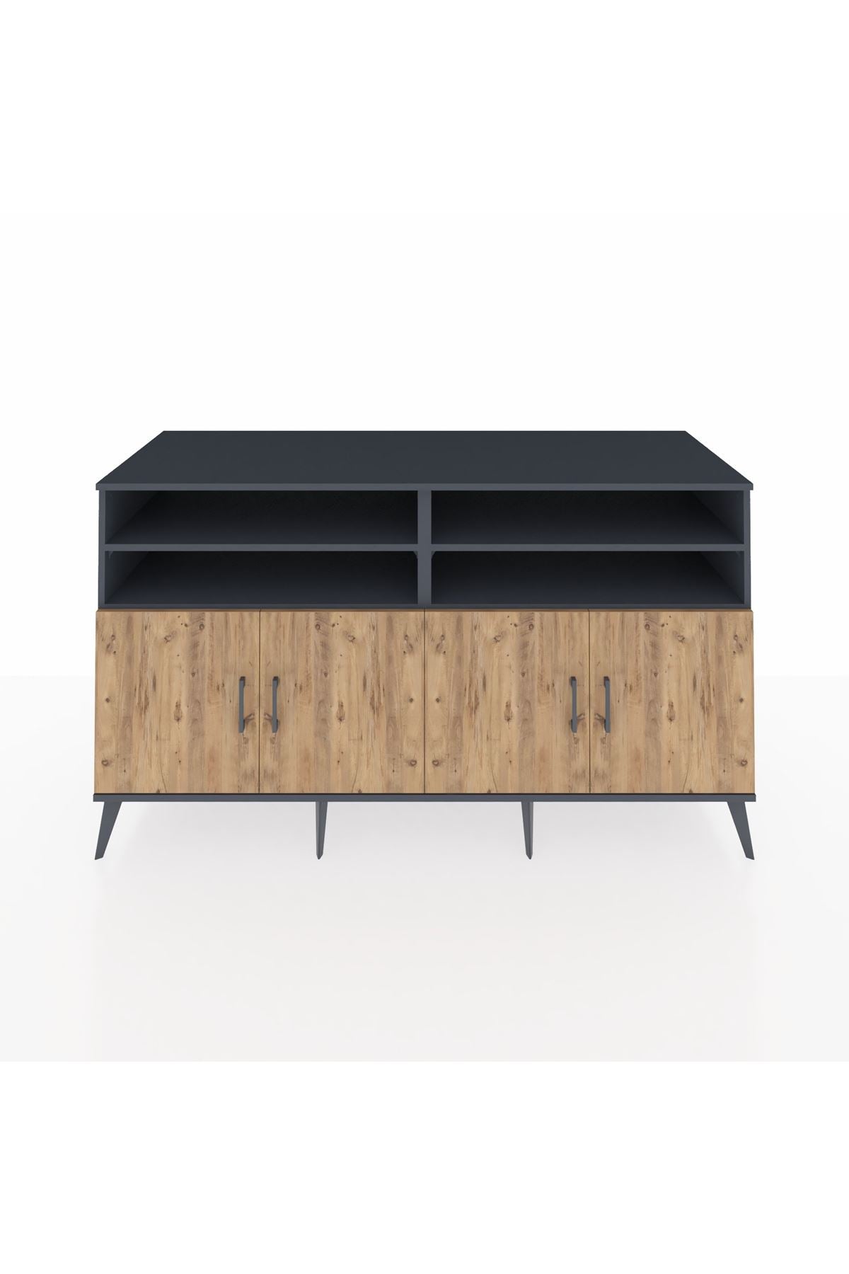 Kronos Konsol 6 Raflı 4 Kapaklı 176x59x99 Antrasit-Çam