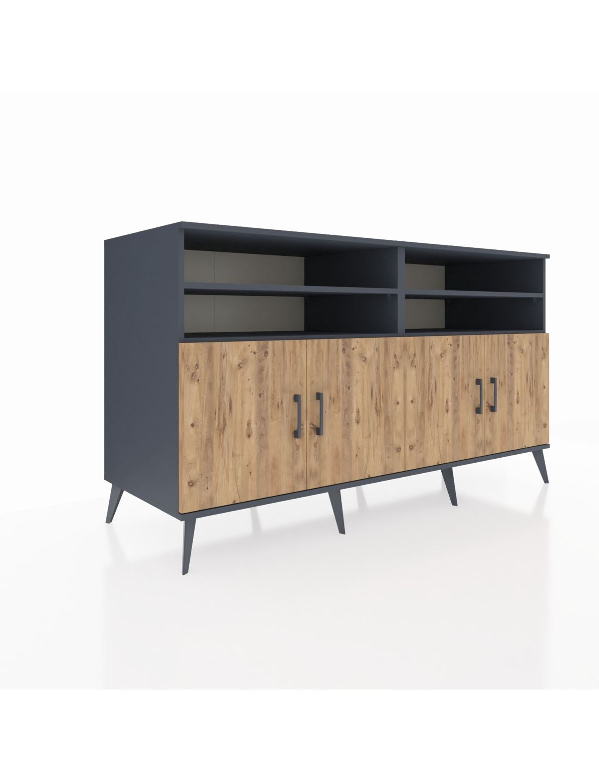 Kronos Konsol 6 Raflı 4 Kapaklı 176x59x99 Antrasit-Çam