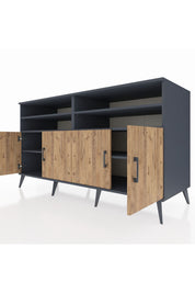 Kronos Konsol 6 Raflı 4 Kapaklı 176x59x99 Antrasit-Çam