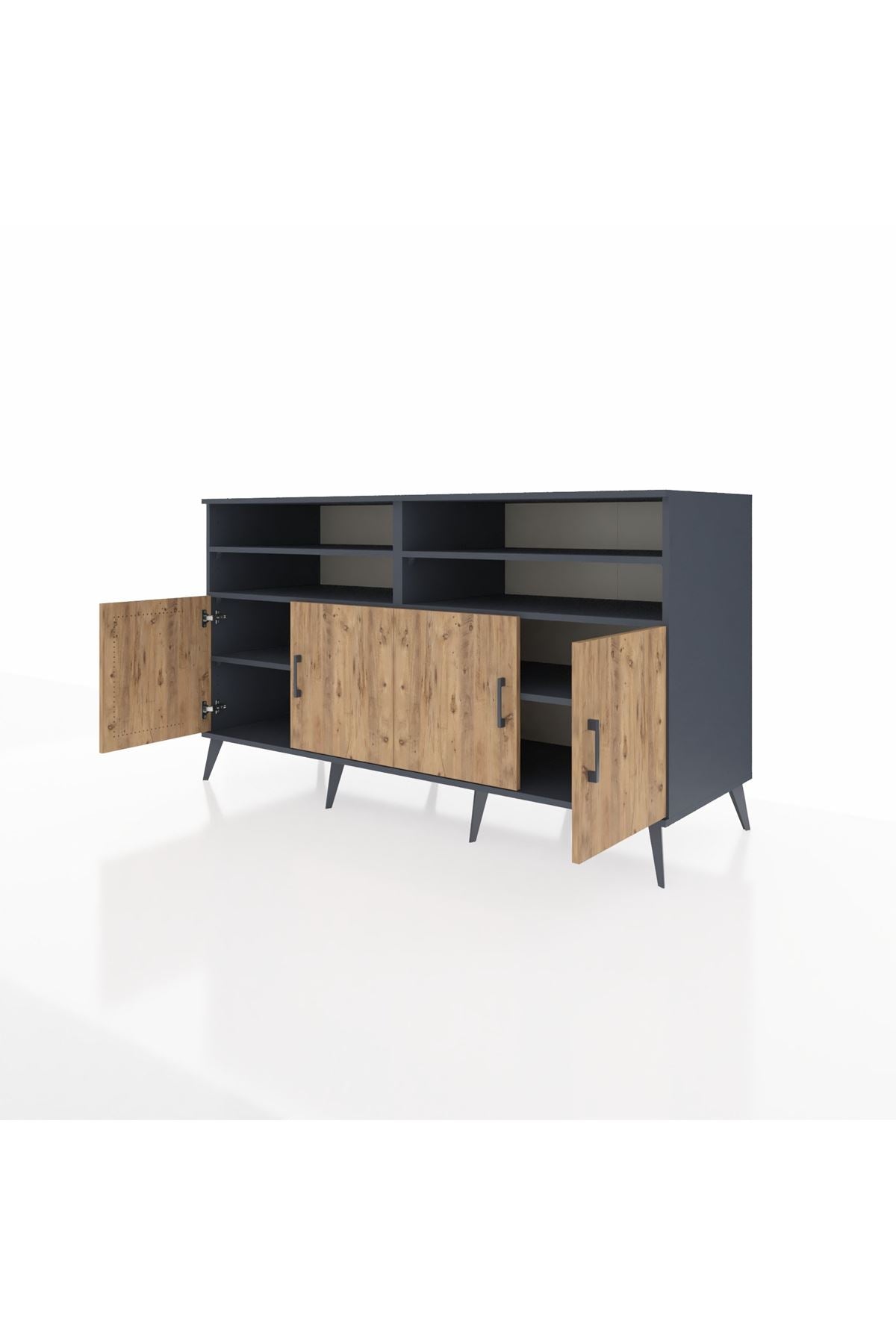 Kronos Konsol 6 Raflı 4 Kapaklı 176x59x99 Antrasit-Çam