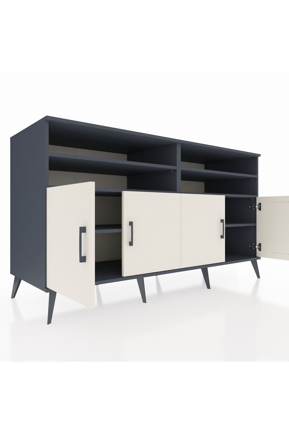 Kronos Konsol 6 Raflı 4 Kapaklı 176x59x99 Antrasit-Aytaşı/Çam