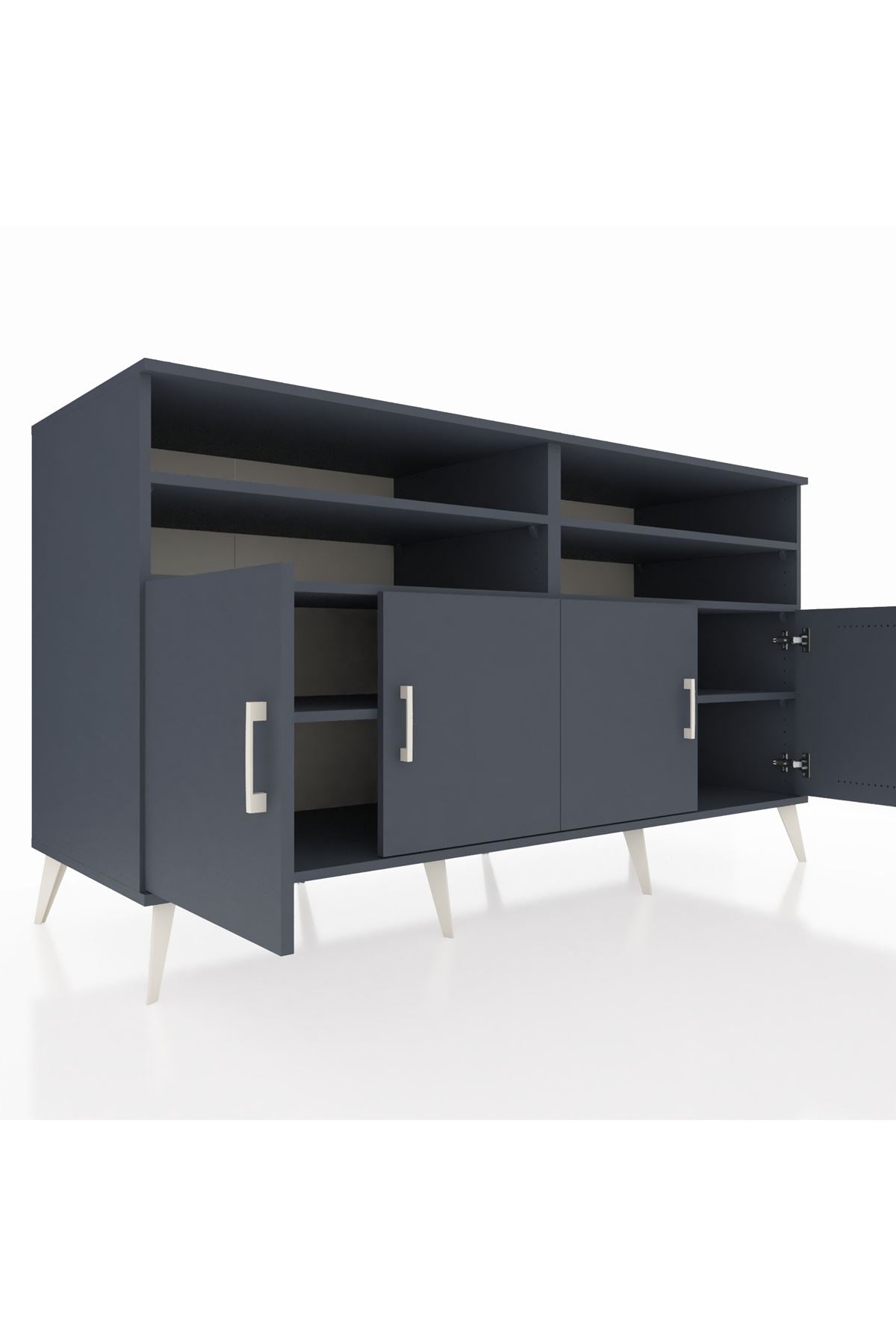 Kronos Konsol 6 Raflı 4 Kapaklı 176x59x99 Antrasit-Antrasit/Aytaşı