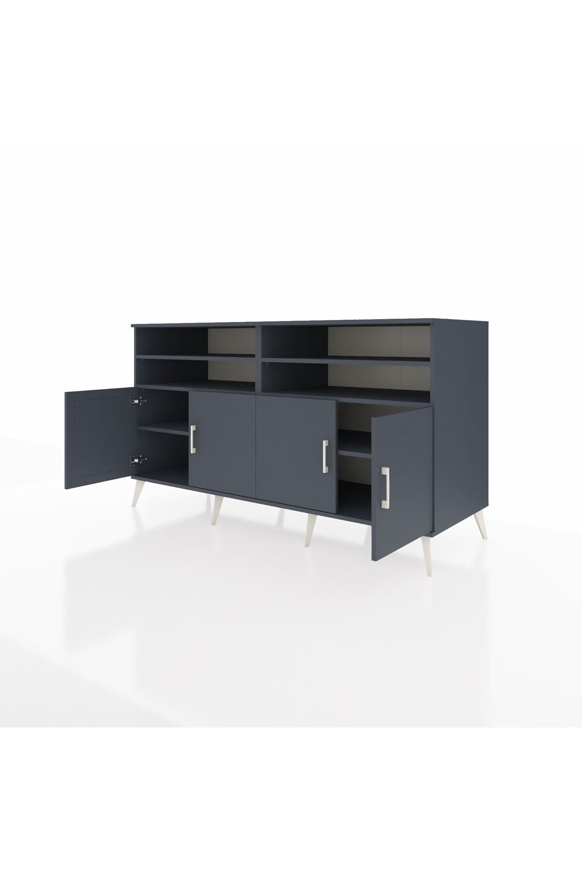 Kronos Konsol 6 Raflı 4 Kapaklı 176x59x99 Antrasit-Antrasit/Çam