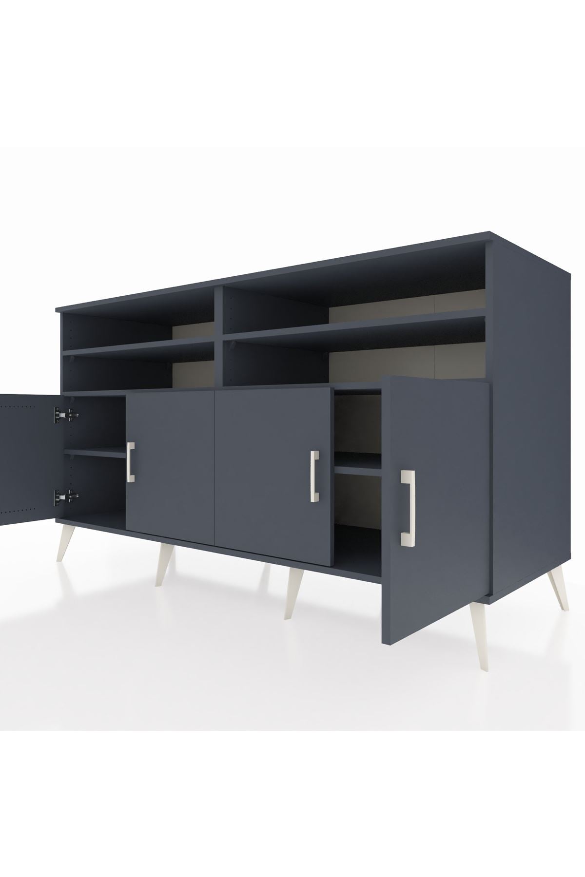 Kronos Konsol 6 Raflı 4 Kapaklı 176x59x99 Antrasit-Antrasit/Çam