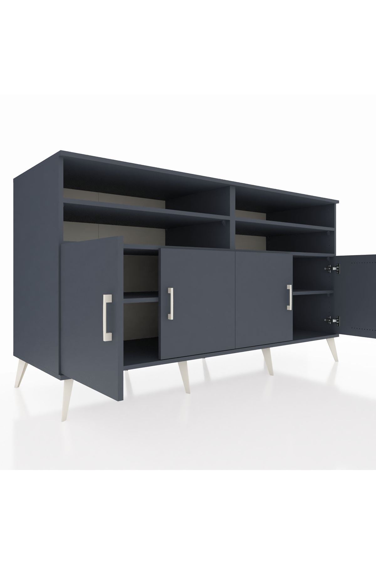 Kronos Konsol 6 Raflı 4 Kapaklı 176x59x99 Antrasit-Antrasit/Çam