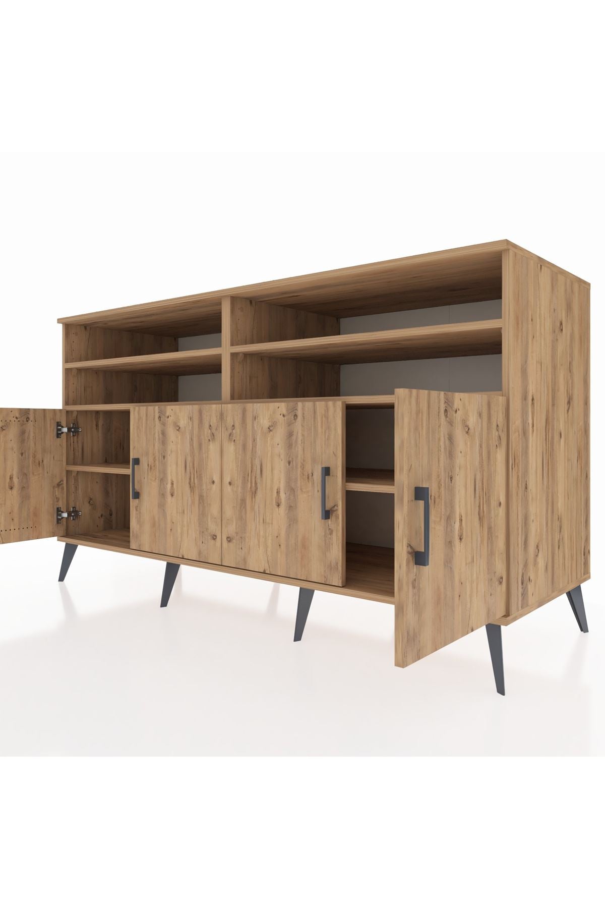 Kronos Konsol 6 Raflı 4 Kapaklı 176x59x99 Çam-Çam/Aytaşı