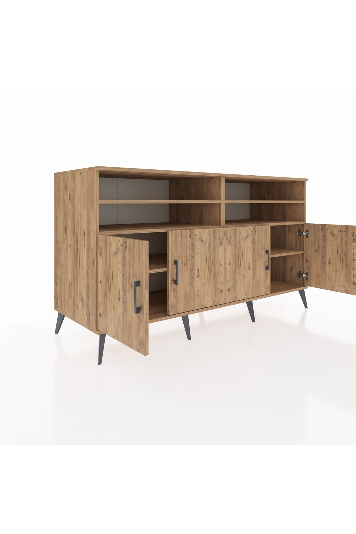 Kronos Konsol 6 Raflı 4 Kapaklı 176x59x99 Çam-Çam/Antrasit