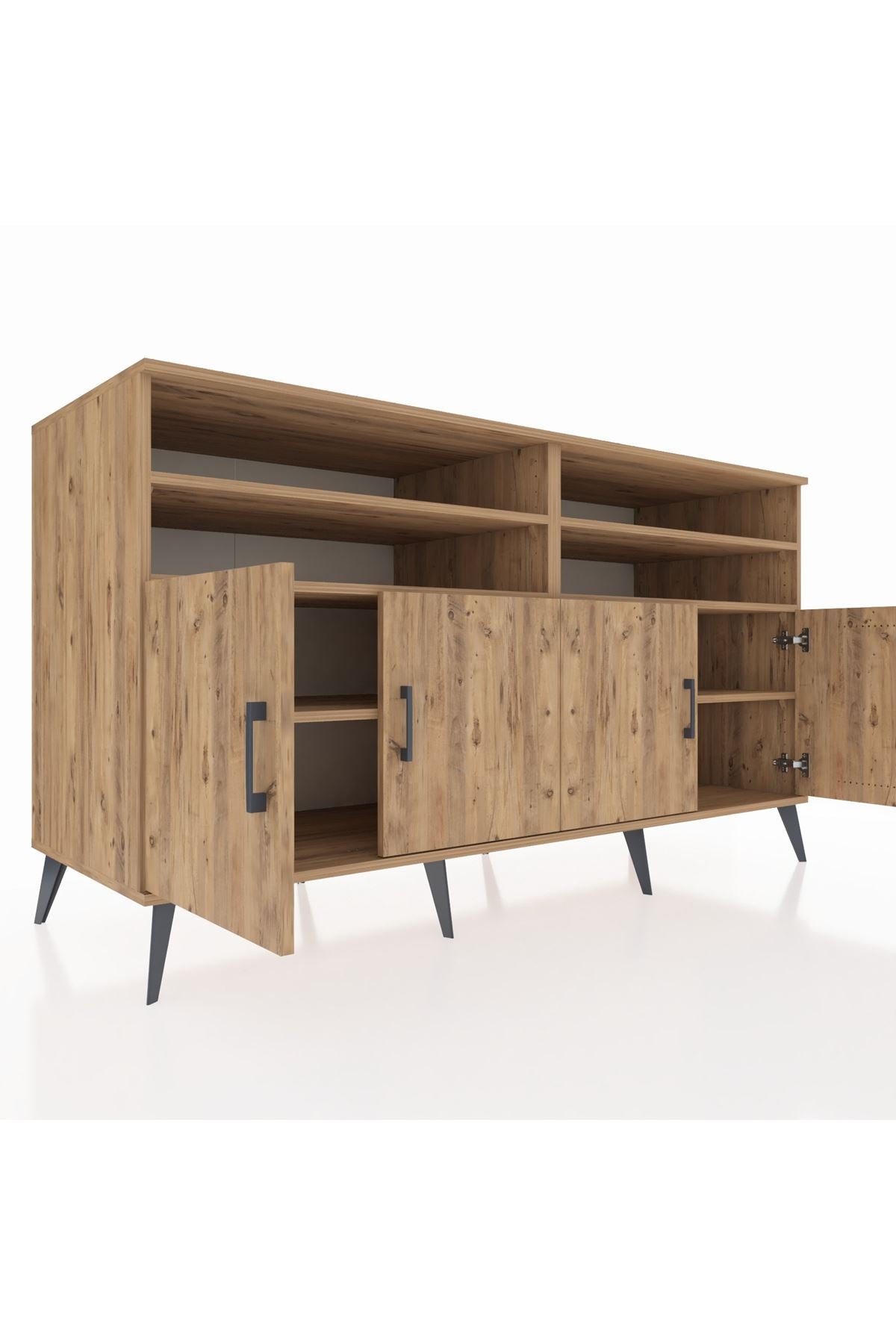 Kronos Konsol 6 Raflı 4 Kapaklı 176x59x99 Çam-Çam/Antrasit