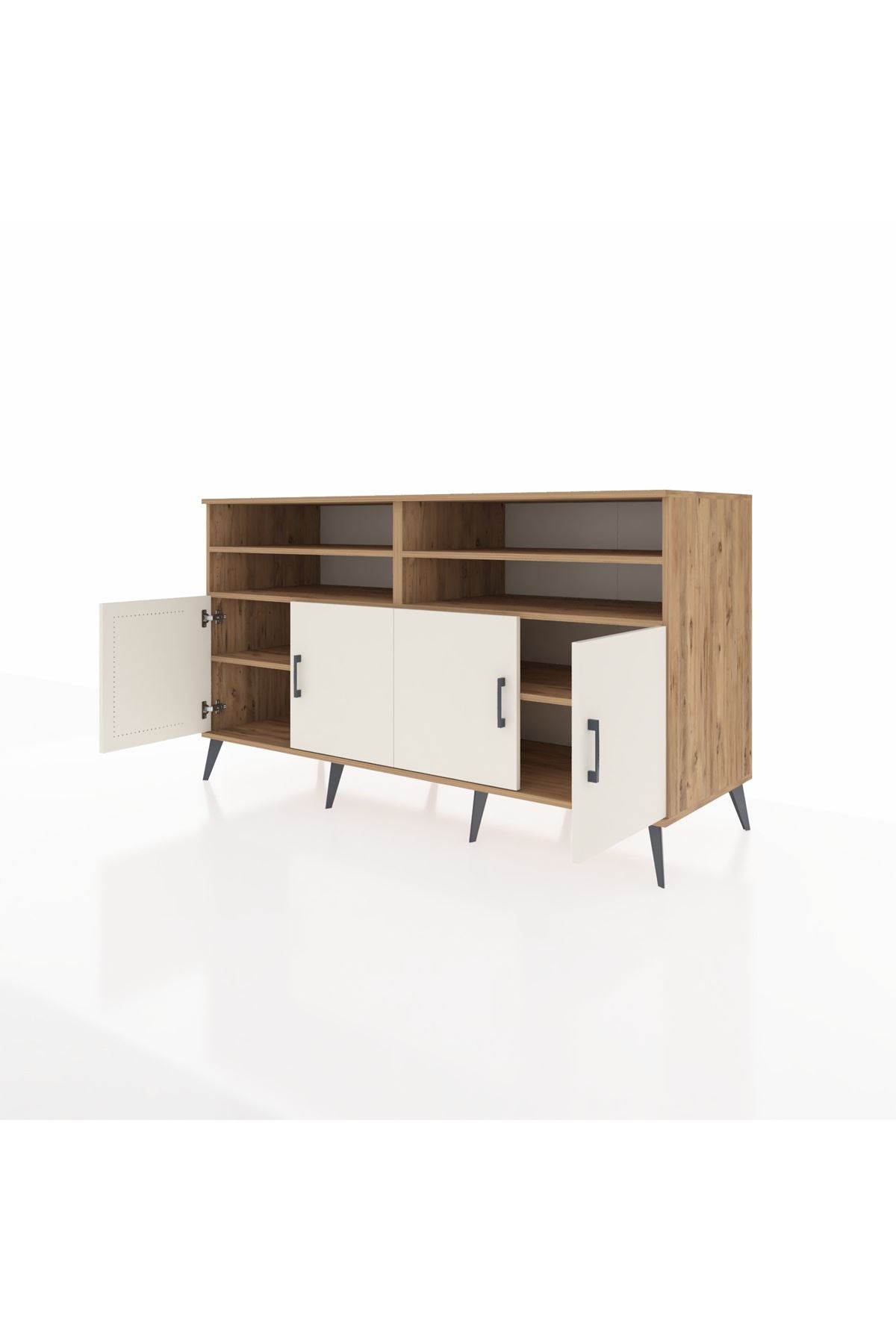 Kronos Konsol 6 Raflı 4 Kapaklı 176x59x99 Çam-Aytaşı/Antrasit