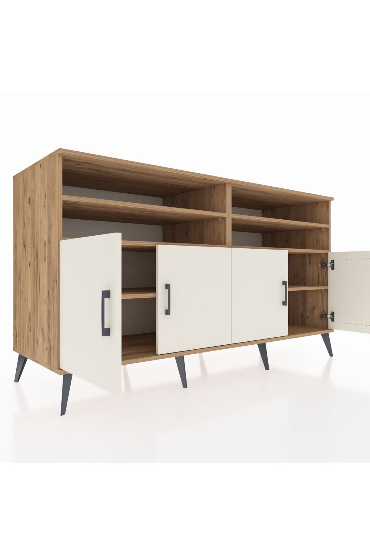 Kronos Konsol 6 Raflı 4 Kapaklı 176x59x99 Çam-Aytaşı/Çam