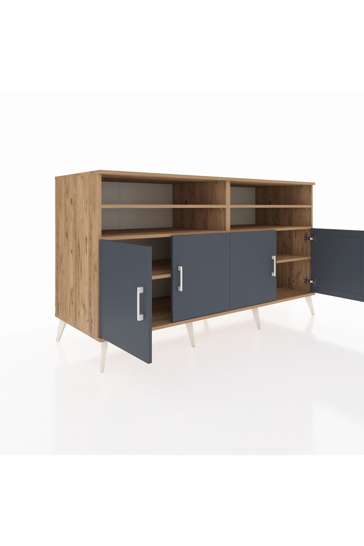 Kronos Konsol 6 Raflı 4 Kapaklı 176x59x99 Çam-Antrasit/Çam