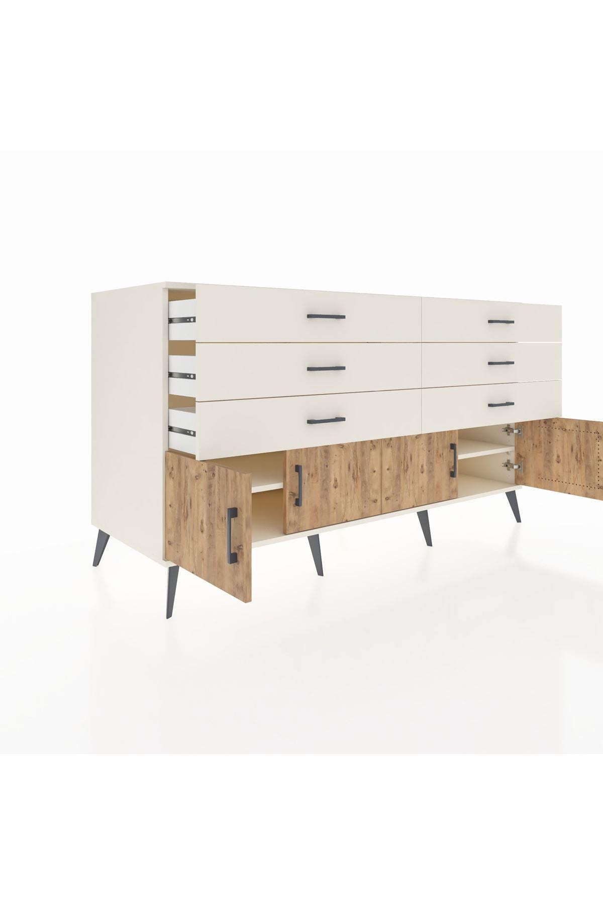 Kronos Konsol 2 Raflı 6 Çekmeceli 4 Kapaklı 176x59x99 Aytaşı-Çam/Aytaşı