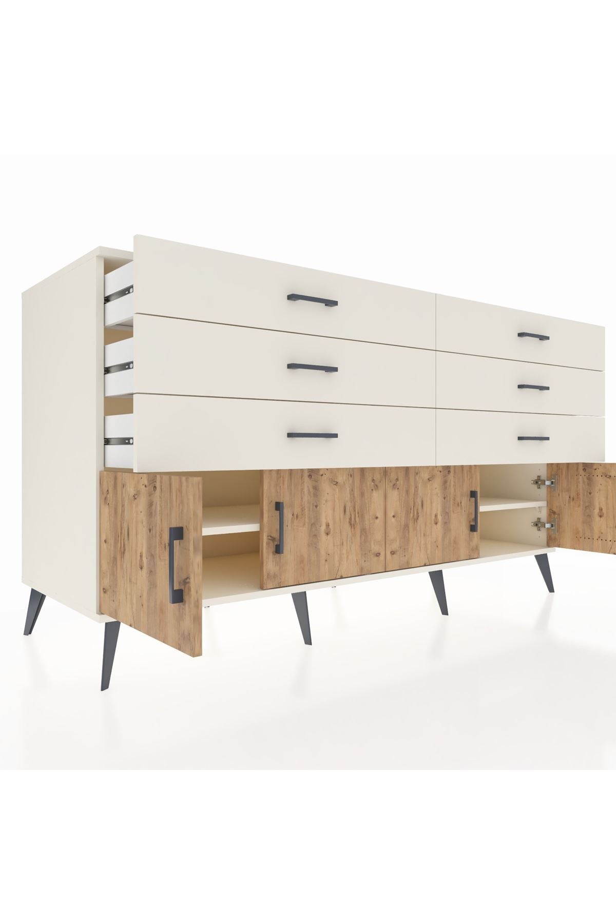 Kronos Konsol 2 Raflı 6 Çekmeceli 4 Kapaklı 176x59x99 Aytaşı-Çam/Aytaşı