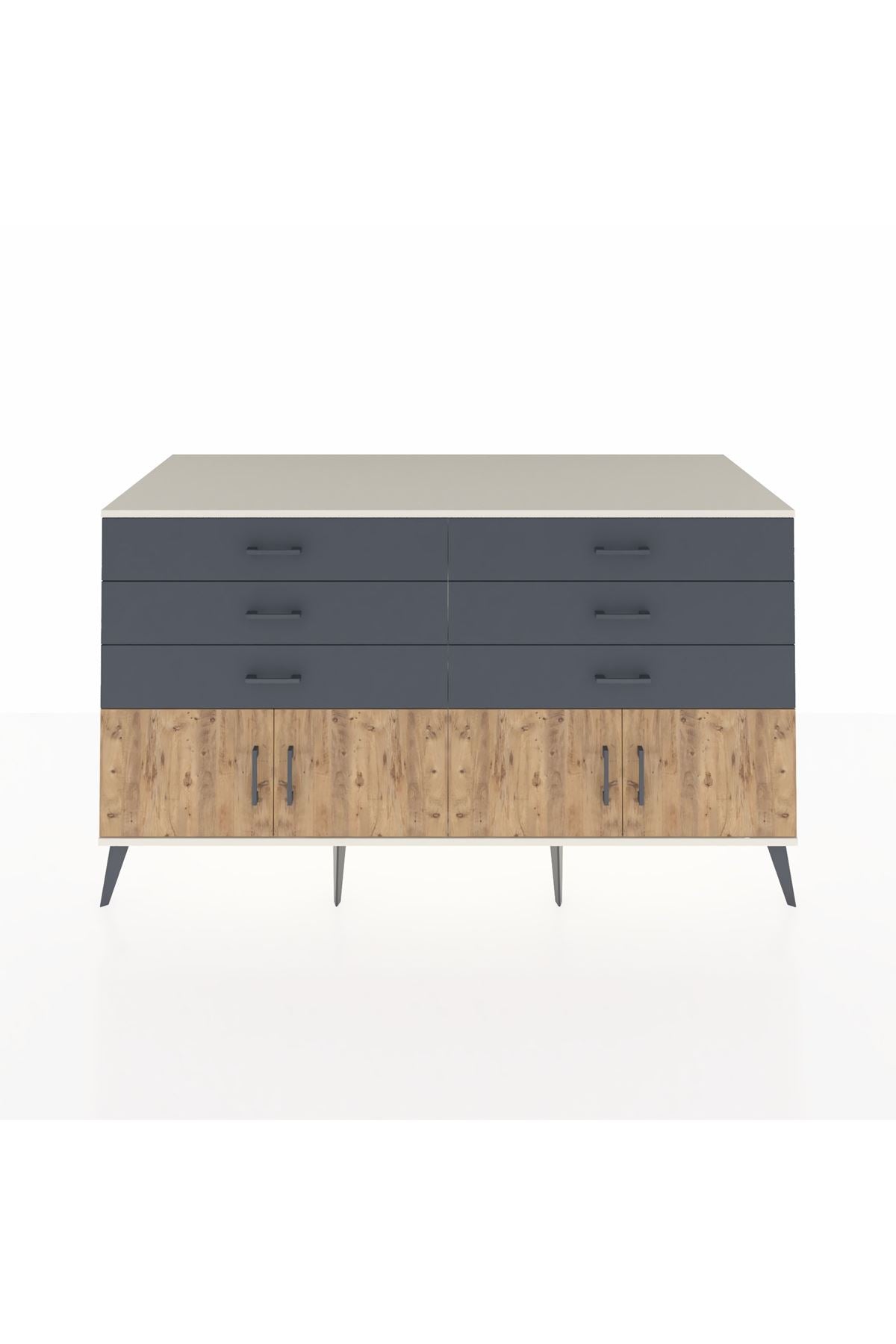 Kronos Konsol 2 Raflı 6 Çekmeceli 4 Kapaklı 176x59x99 Aytaşı-Çam/Antrasit