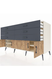 Kronos Konsol 2 Raflı 6 Çekmeceli 4 Kapaklı 176x59x99 Aytaşı-Çam/Antrasit