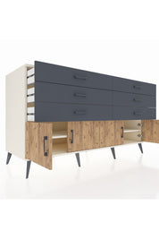 Kronos Konsol 2 Raflı 6 Çekmeceli 4 Kapaklı 176x59x99 Aytaşı-Çam/Antrasit