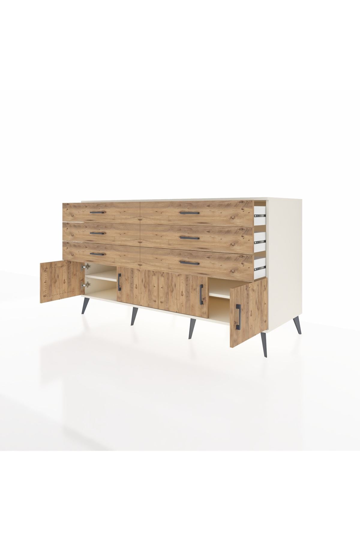 Kronos Konsol 2 Raflı 6 Çekmeceli 4 Kapaklı 176x59x99 Aytaşı-Çam