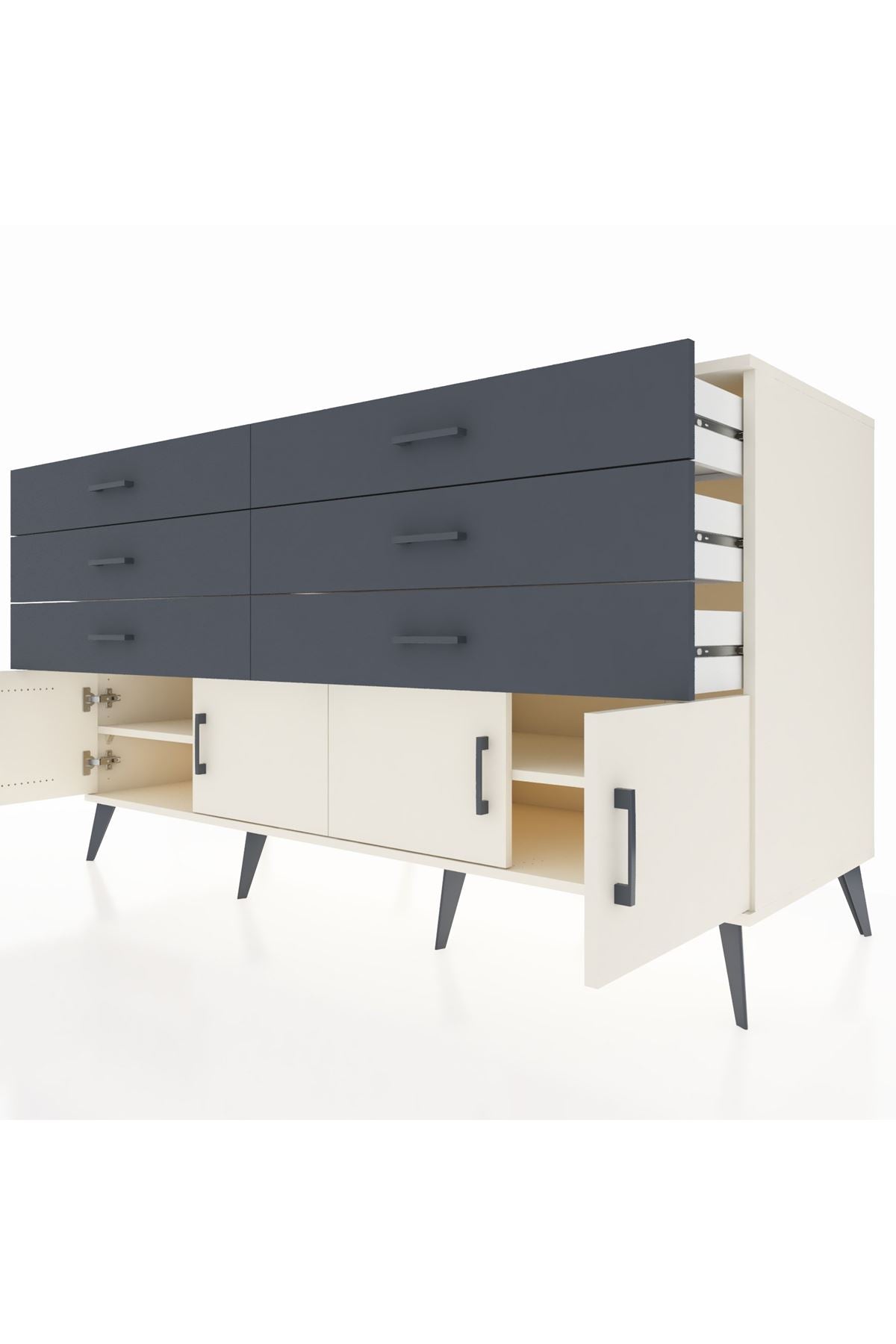 Kronos Konsol 2 Raflı 6 Çekmeceli 4 Kapaklı 176x59x99 Aytaşı-Aytaşı/Antrasit